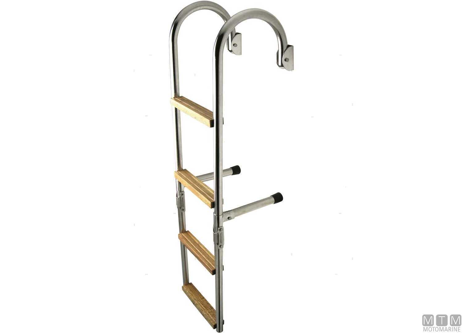 Image Scaletta Pieghevole a 4 Gradini con Passamano Acciaio Inox 316 e Legno