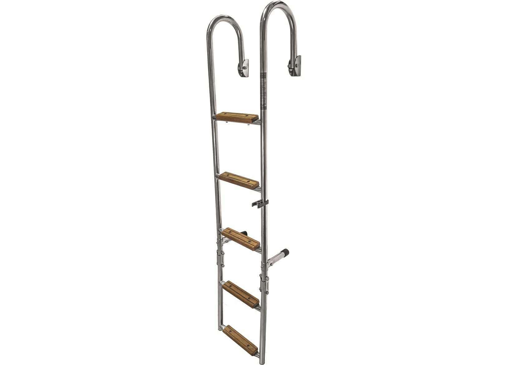 Image Scaletta Pieghevole a 5 Gradini con Passamano Acciaio Inox 316 e Legno