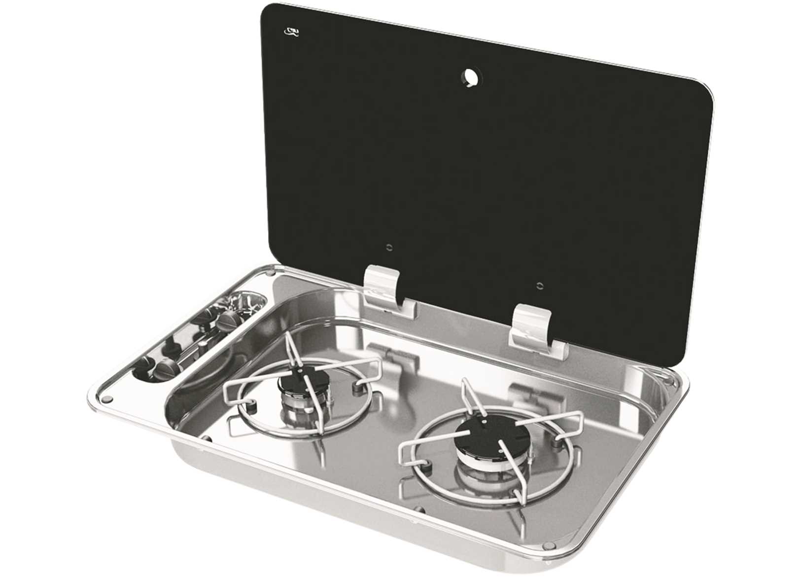 Image Gas Cooktop 2 Burners Can Hoodiny Stainless Steel 18/8 Cover