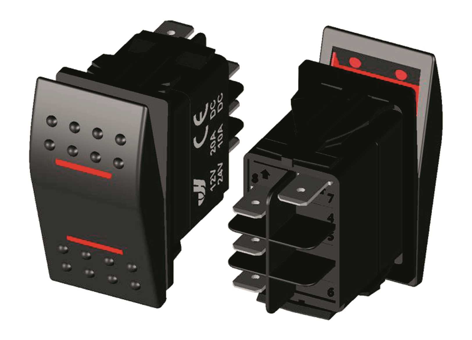 Image Interruttore (on)-off-on 2RED Led 4 Terminali