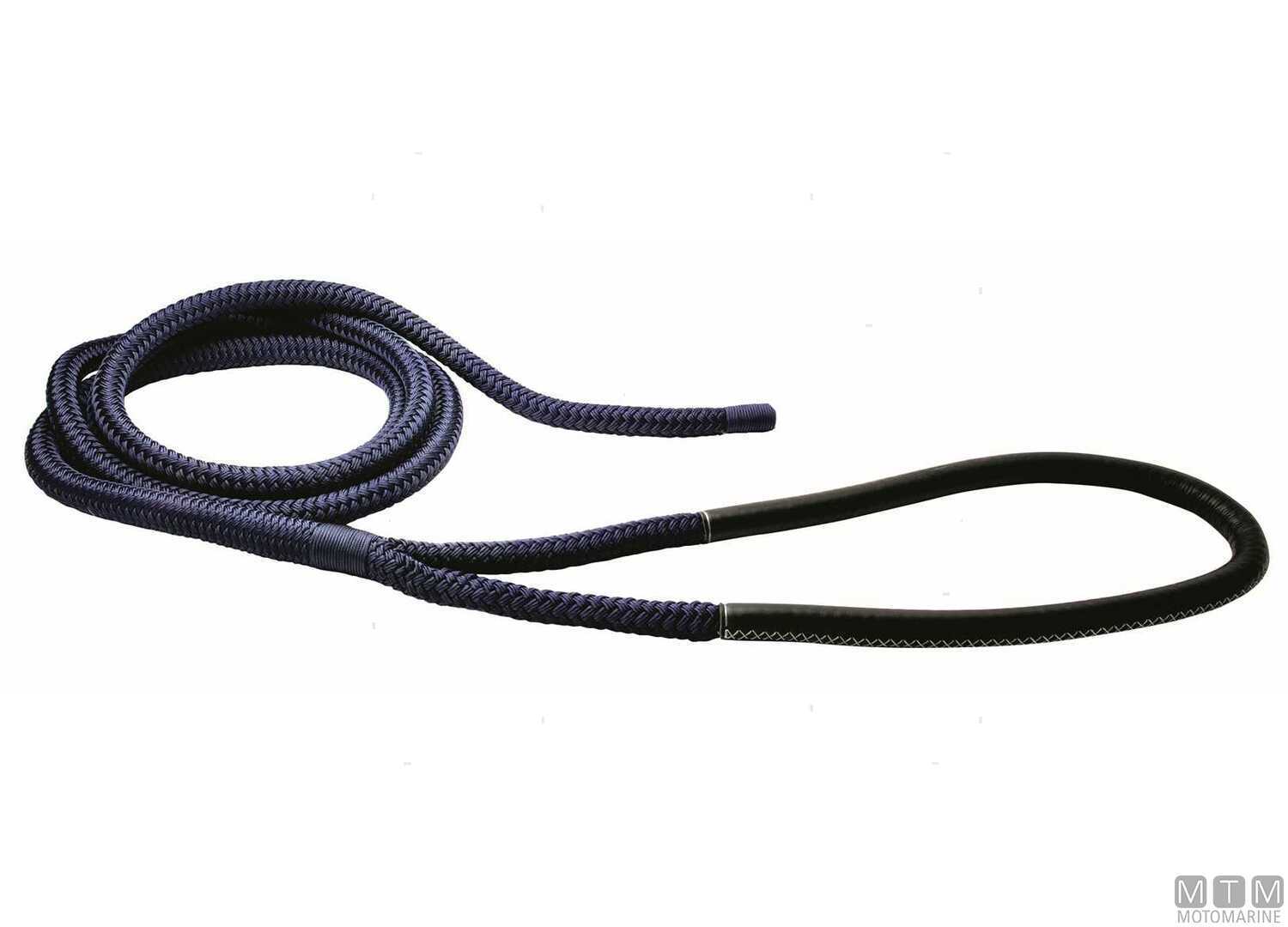 Image Treccia Ormeggio Blu con Gassa Cuoio Nero 75cm &Oslash;24mm 20m