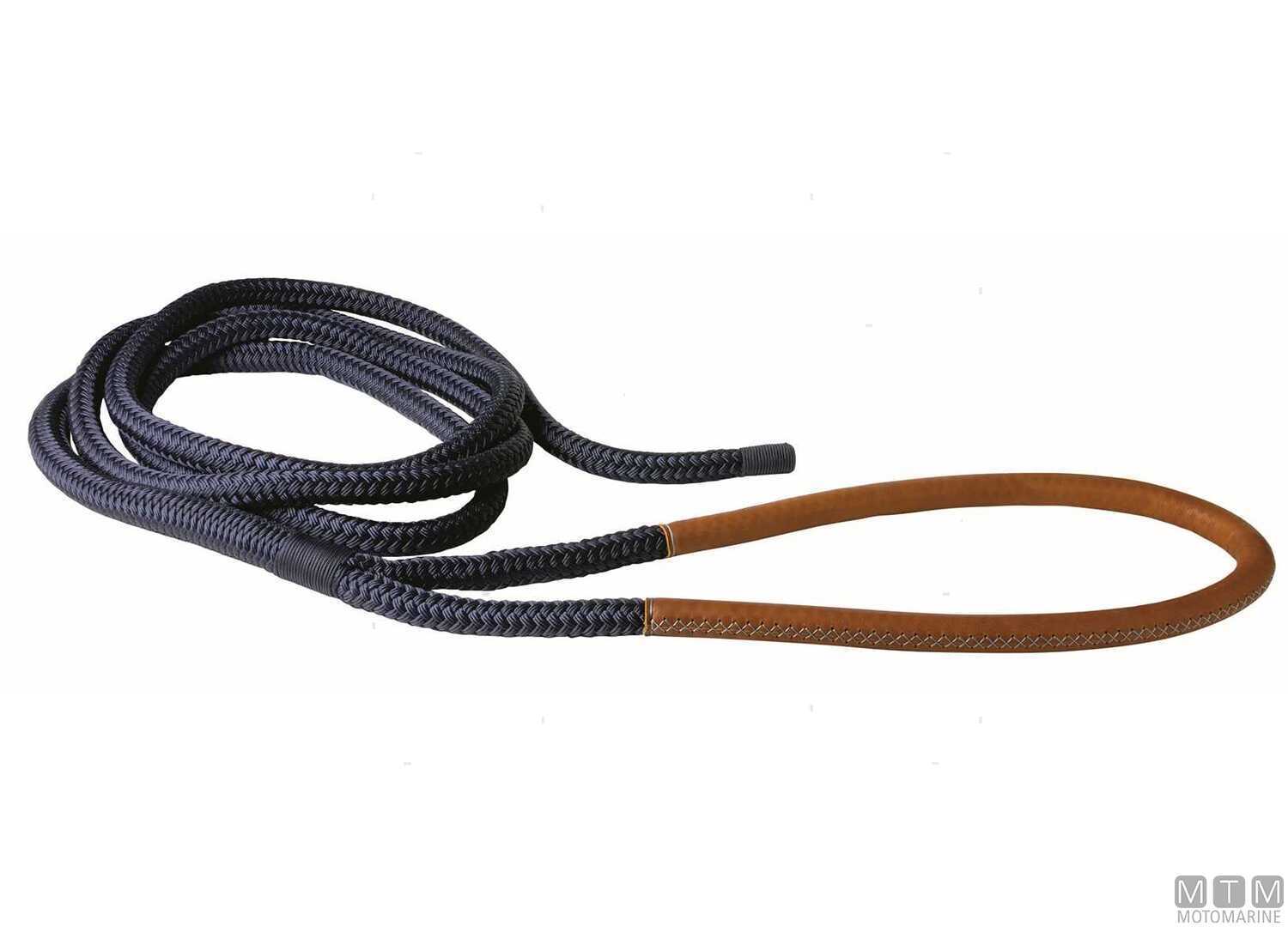 Image Treccia Ormeggio Blu con Gassa Cuoio Marrone 75cm &Oslash;24mm 16m