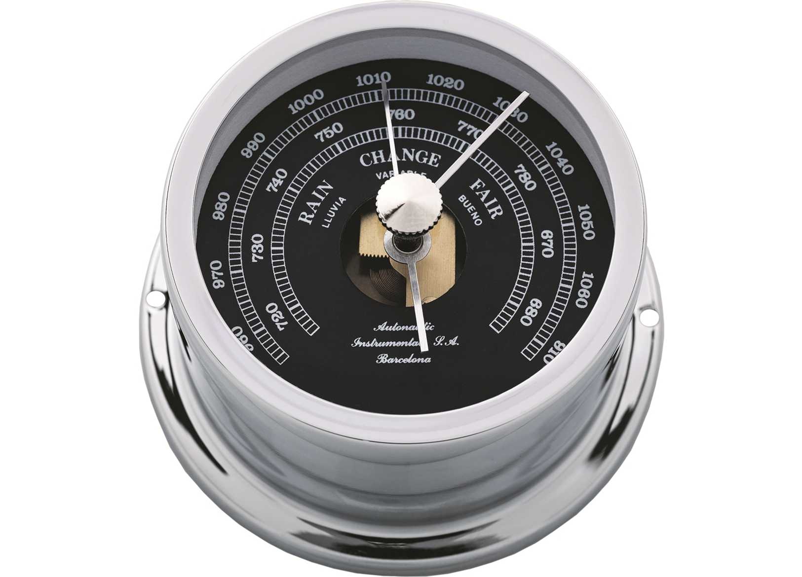 Image Barometro A-Nautic Minor 72mm Ottone Cromato Quadrante Nero