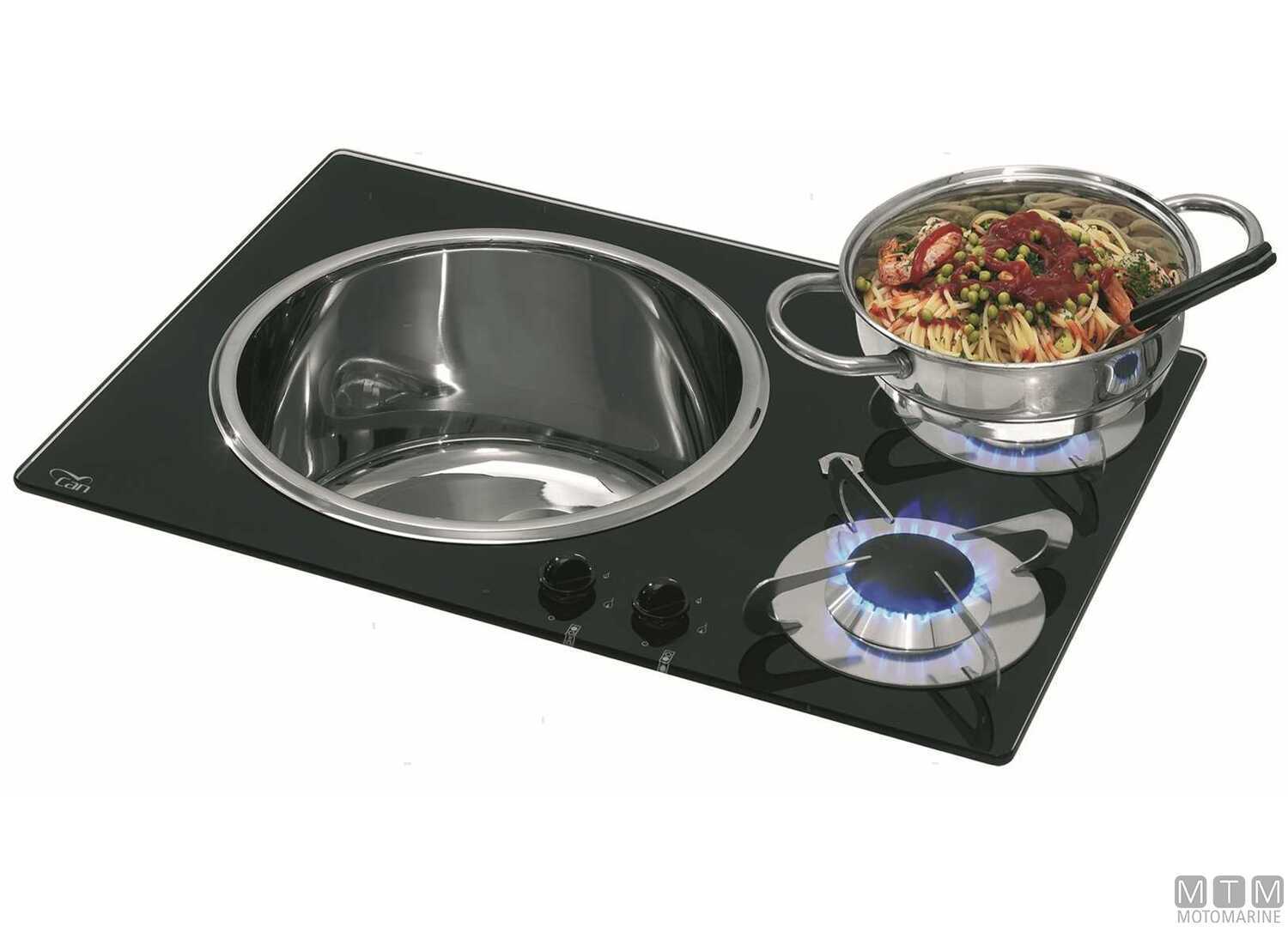 Piano Cottura a Gas 2 Fuochi Can PV1360 in Vetro Temperato con Lavello-img1506622_.jpg