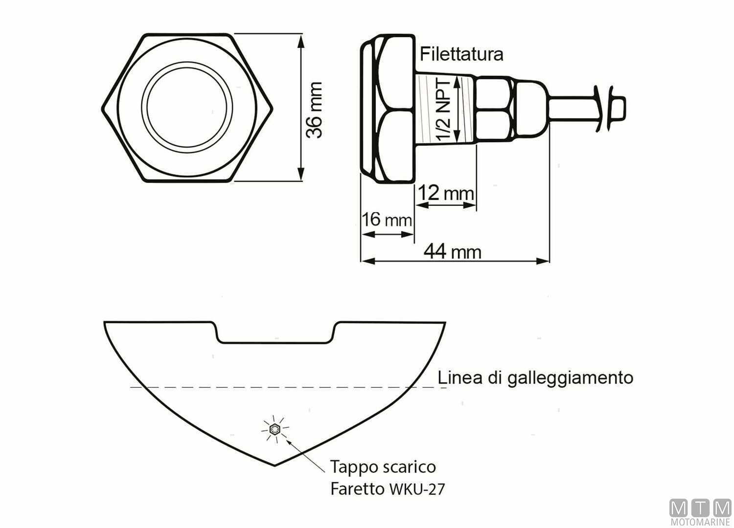 Faro Subacqueo Led Azzurro Drain Plug 1/2