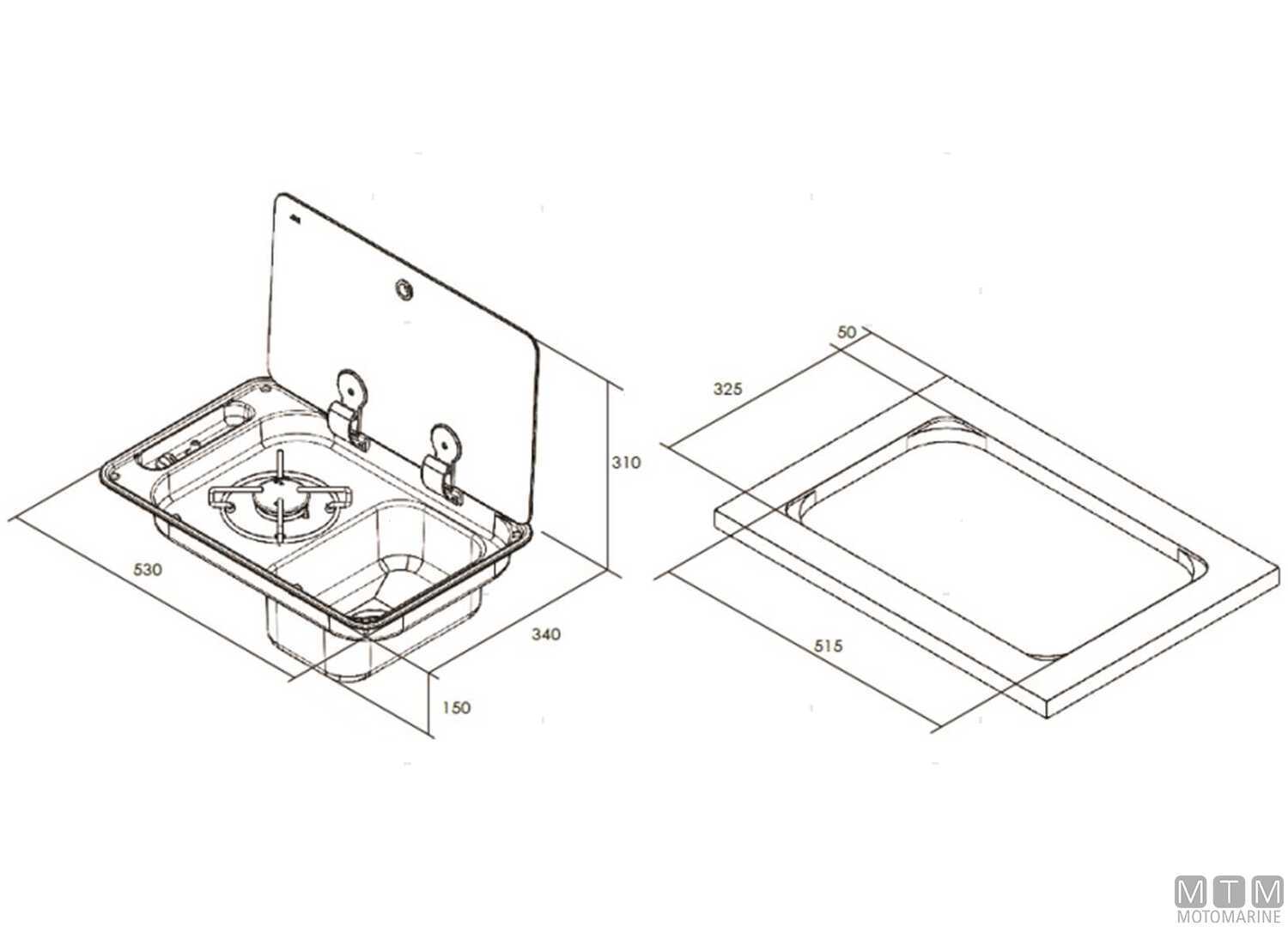 Piano Cottura a Gas 1 Fuoco FL1324 con Lavello Sn e Coperchio INOX18/8-img1506655_2.jpg