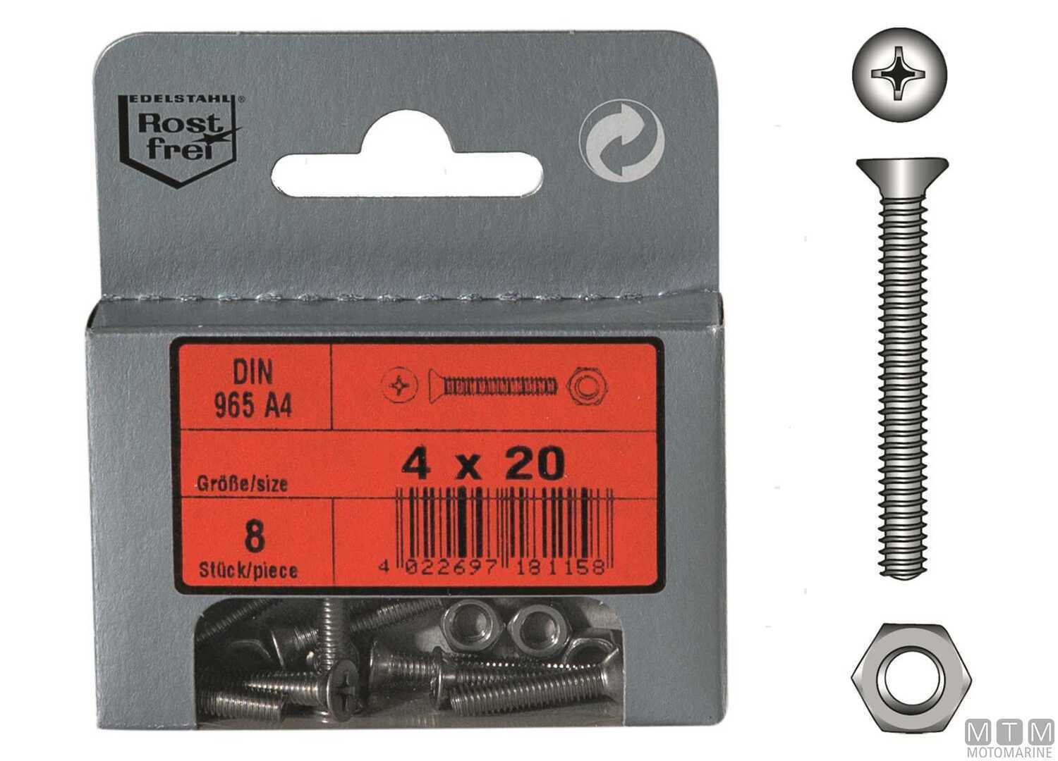 Image Viti Testa Svasata Piana DIN965+DADI Inox A4 m3x10 10PZ