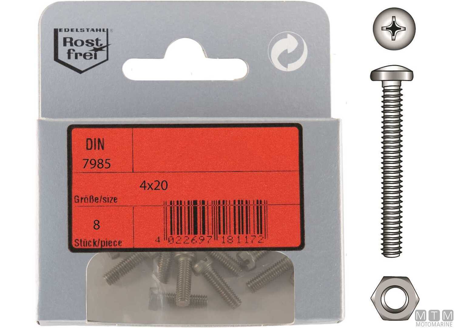 Image Viti Testa Cilindrica DIN7985+DADI Inox A4 m3x10 10PZ