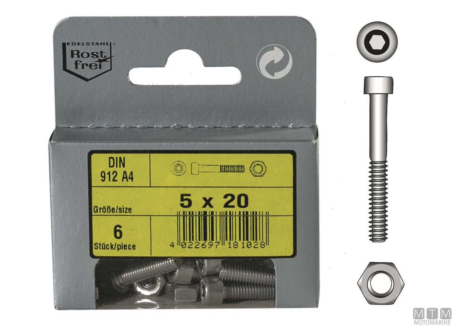 Image Viti Esagono Incassato DIN912+DADI Inox A4 m4x12 8PZ