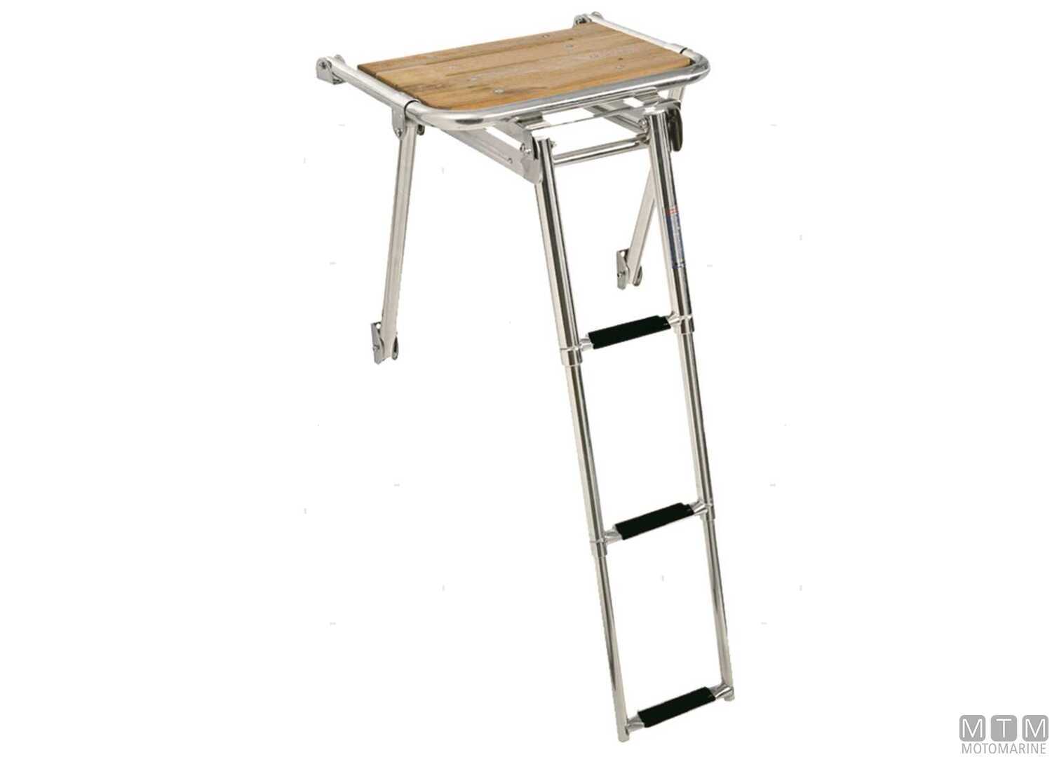 Image Plancetta Tkc 45x39cm con Scaletta 3 Gradini Acciaio Inox e Teak