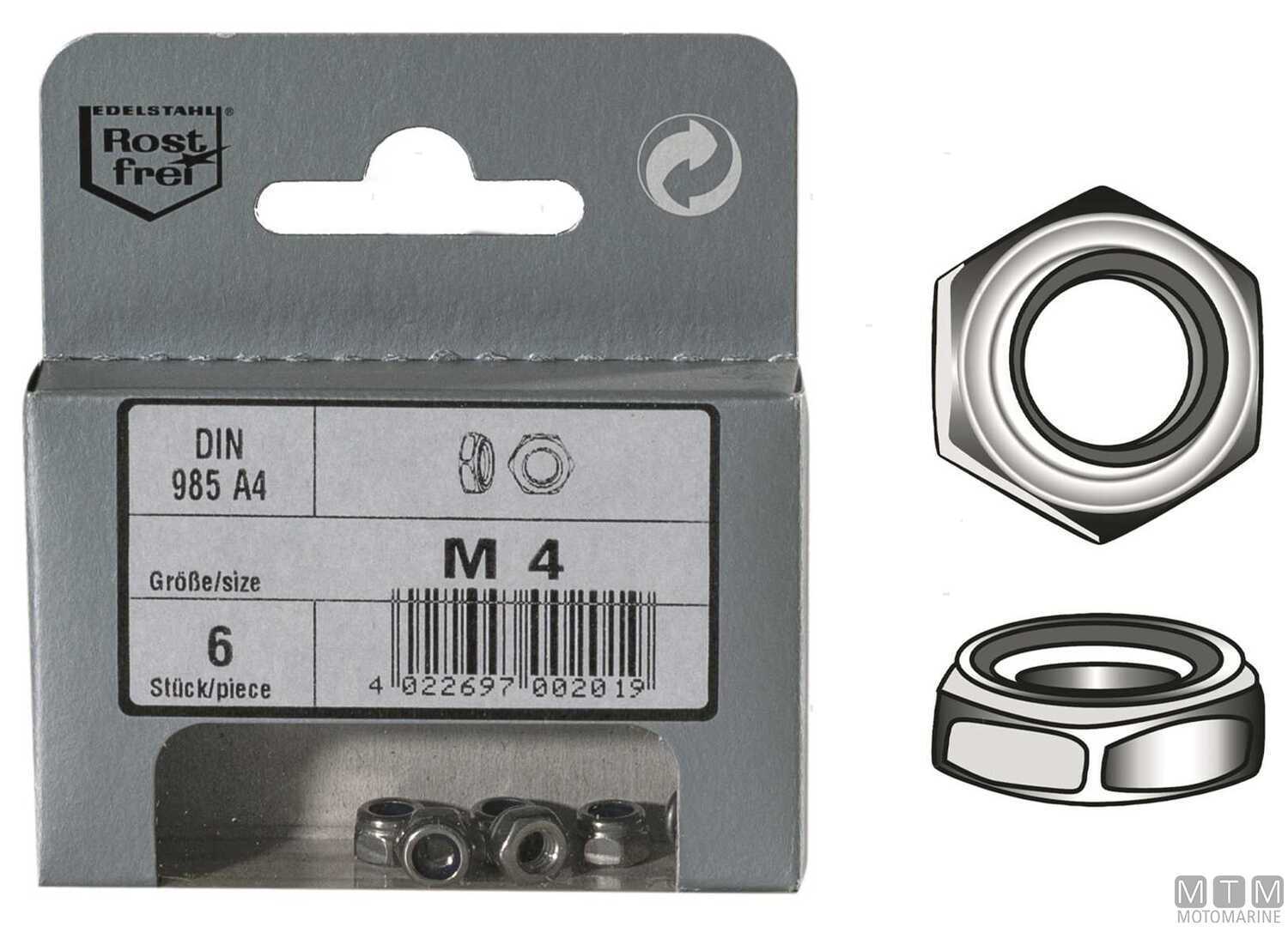 Image Nylock Hex Nut DIN985 Stainless Steel A4 M3 20 Pcs