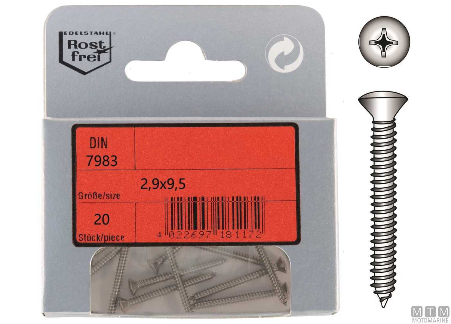 Image Viti Autofilettanti con Calotta DIN7983 Inox A4 2.9x9.5 20PZ