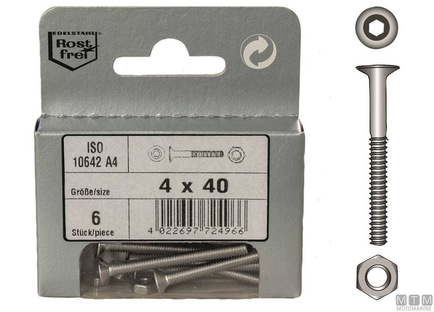 Image Viti Testa Piana e Cava Esagonale 10642+DADI Inox A4 m4x16 8PZ