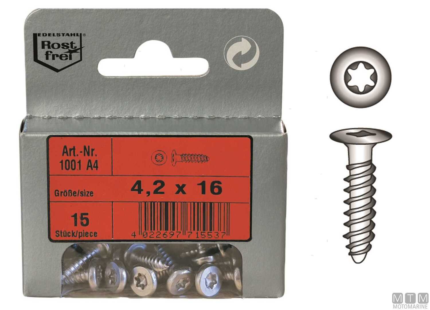 Image Torx Drive Wood Screws Stainless Steel A4 4.2x16 15 Pcs