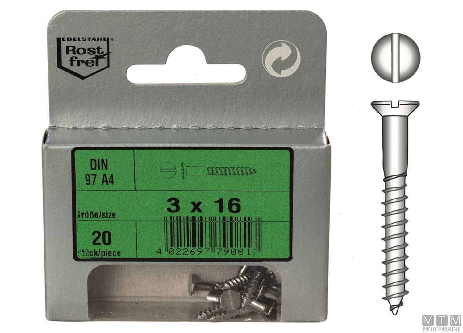 Image Viti Legno Testa Svasata Piana DIN97 3x12 20PZ